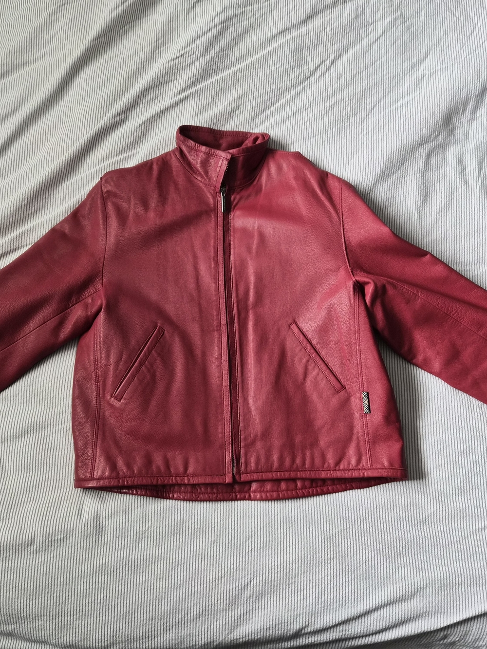 Burberry Red Leather Zip-Front Jacket Size 14 Youth